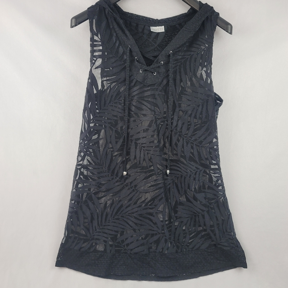 Dooti mesh palm leaf lace up sleeveless hooded swi